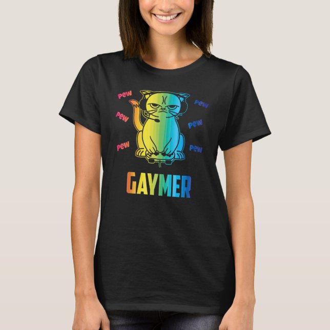 Gay Gaymer Cat LGBT Awareness Pride Month Rainbow  T-Shirt (Vorderseite)