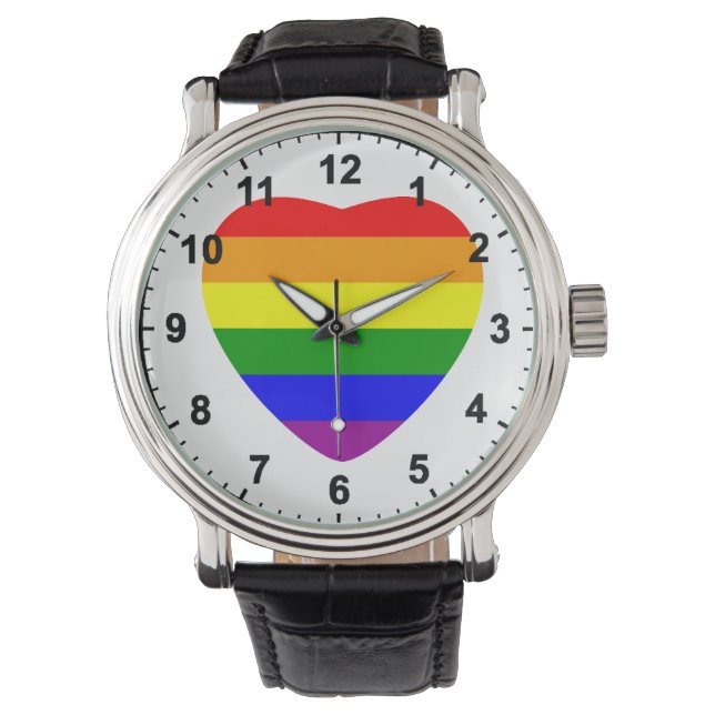 GAY Heart Shaped Rainbow Flag Armbanduhr (Vorderseite)