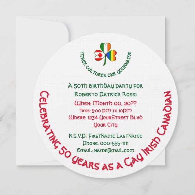 Gay Irish Canadian Kleeblatt Geburtstag Einladung (Vorderseite)