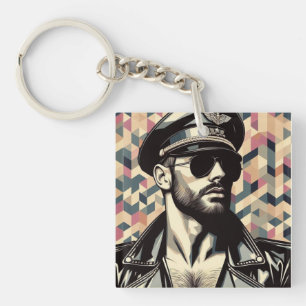 Gay Leather Daddy Biker Tom of Finland Tribute Art Schlüsselanhänger
