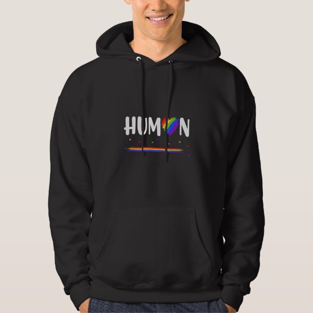 Gay Lesbian Flag Pride Rainbow with Quote HUMAN Hoodie (Vorderseite)