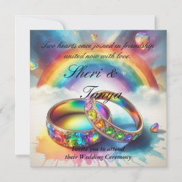 Gay Lesbian Rainbow Rings Wedding Einladung