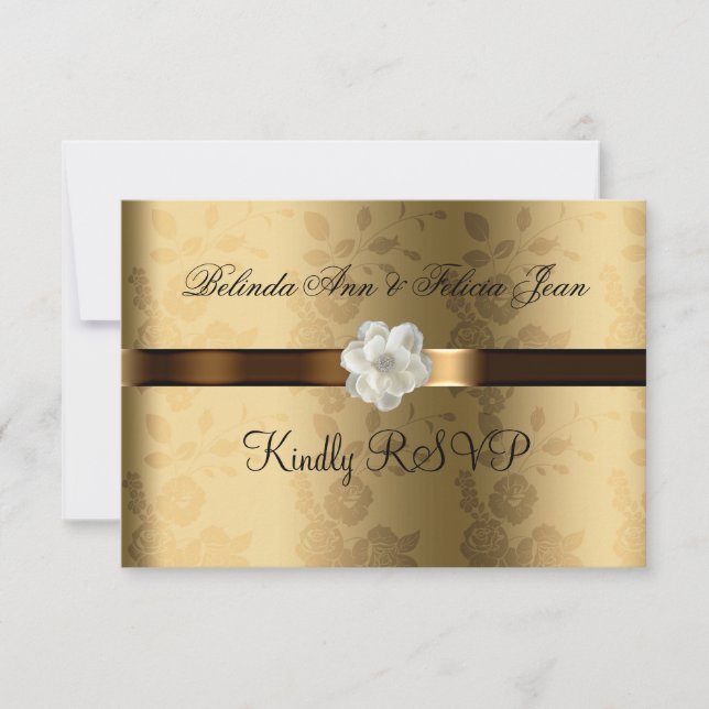 Gay Lesbian Wedding RSVP Gold, Schokolade Brown (Vorderseite)