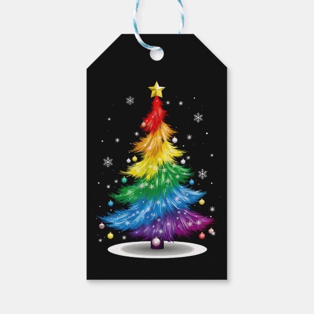 Gay LGBT Pride Rainbow Christmas Tree Merry Xmas Geschenkanhänger (Rückseite)