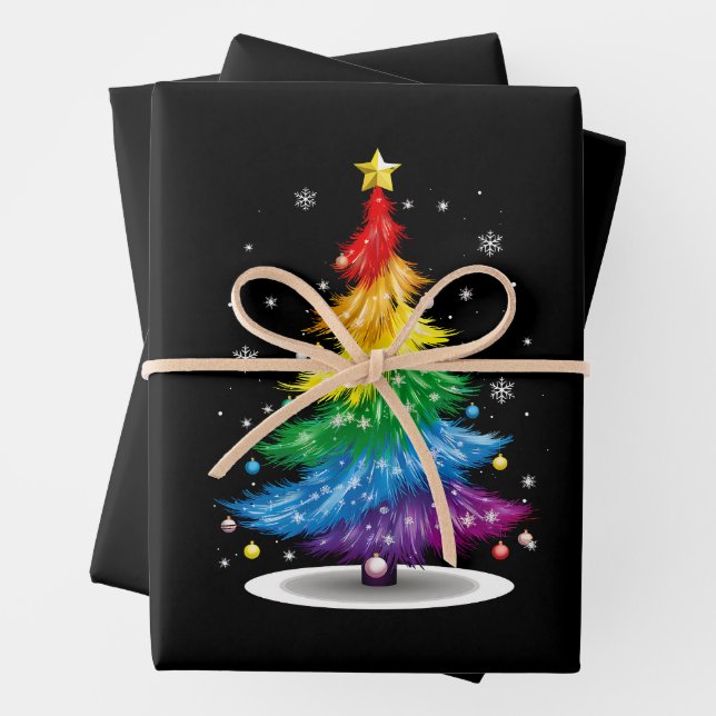 Gay LGBT Pride Rainbow Christmas Tree Merry Xmas Geschenkpapier Set (Beispiel)