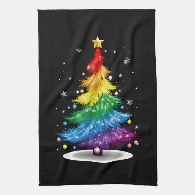 Gay LGBT Pride Rainbow Christmas Tree Merry Xmas Geschirrtuch (Vertikal)
