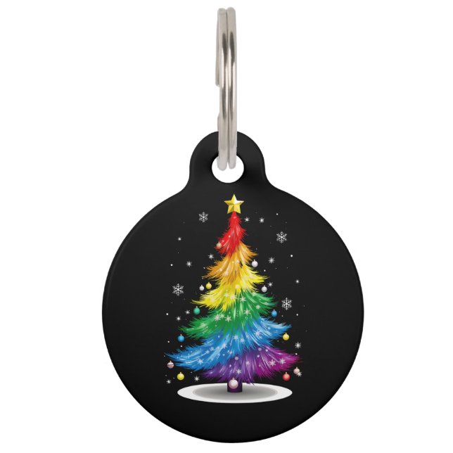 Gay LGBT Pride Rainbow Christmas Tree Merry Xmas Haustiermarke (Vorderseite)