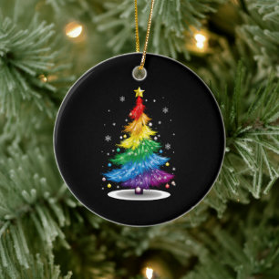 Gay LGBT Pride Rainbow Christmas Tree Merry Xmas Keramik Ornament