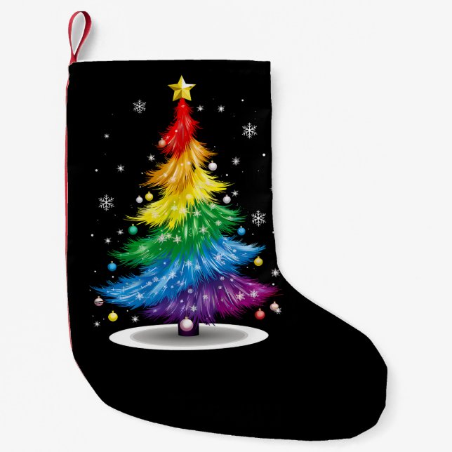 Gay LGBT Pride Rainbow Christmas Tree Merry Xmas Kleiner Weihnachtsstrumpf (Vorderseite)