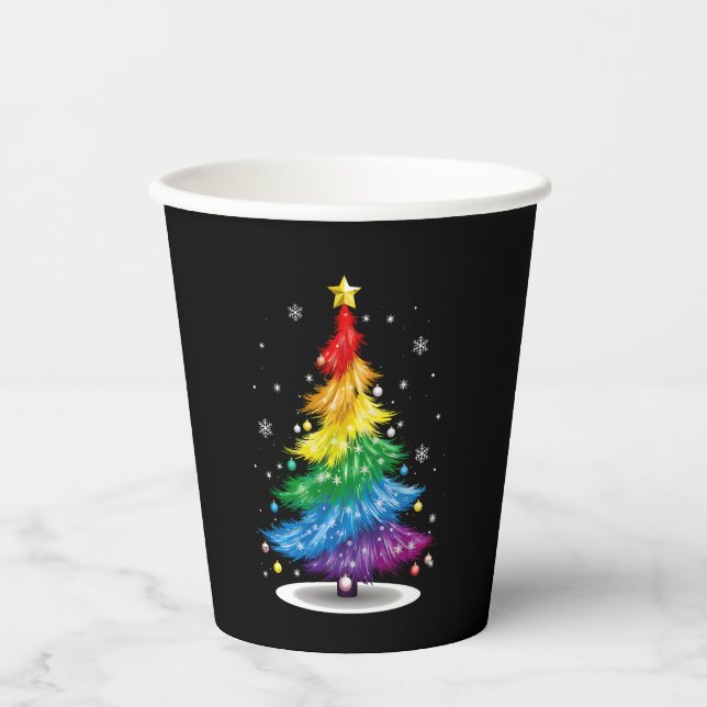 Gay LGBT Pride Rainbow Christmas Tree Merry Xmas Pappbecher (Vorderseite)