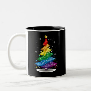Gay LGBT Pride Rainbow Christmas Tree Merry Xmas Zweifarbige Tasse