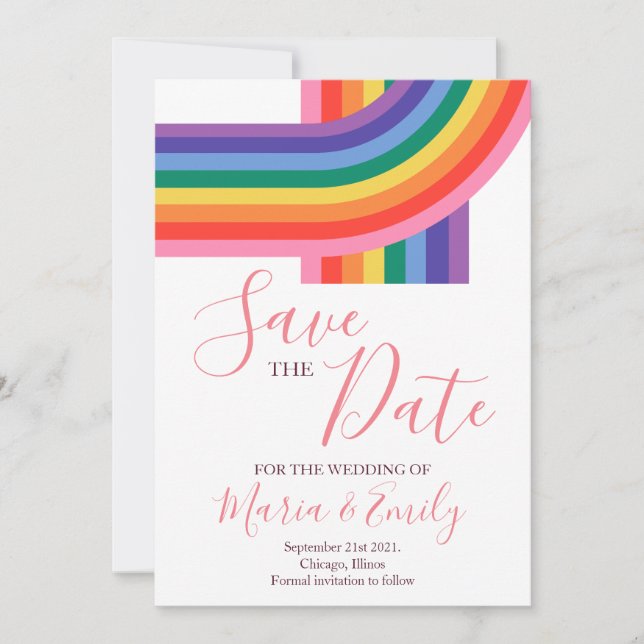 Gay LGBT Pride Rainbow Wedding Save The Date (Vorderseite)