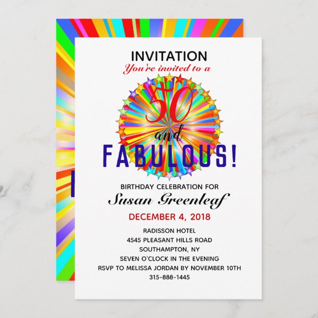 Gay LGBTQ Any Age Fabulous Rainbow Birthday Einladung (Vorne/Hinten)