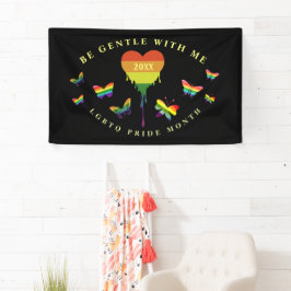 Gay LGBTQ Pride Month Rainbow Heart Butterfells Banner