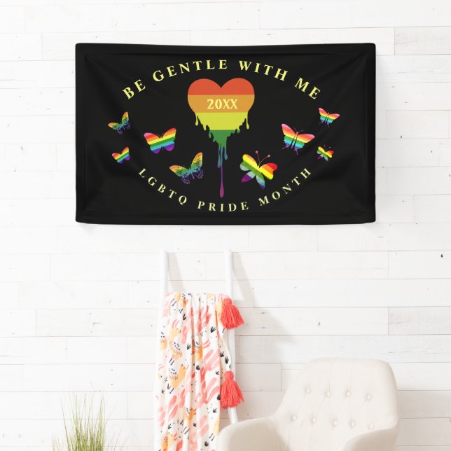 Gay LGBTQ Pride Month Rainbow Heart Butterfells Banner (Insitu)