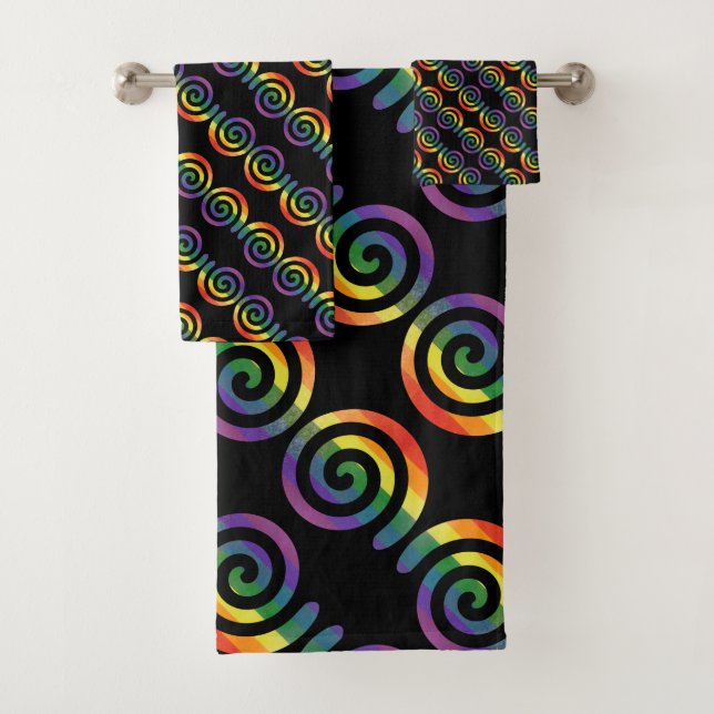 Gay LGBTQ Rainbow Pride Stripe Circle Pattern Badhandtuch Set (Insitu)