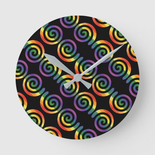 Gay LGBTQ Rainbow Pride Stripe Circle Pattern Runde Wanduhr (Vorderseite)