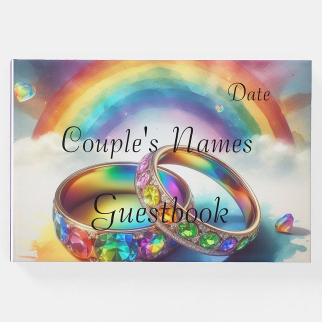 Gay Lgbtq, Rainbow Rings Wedbook Gästebuch (Vorderseite)