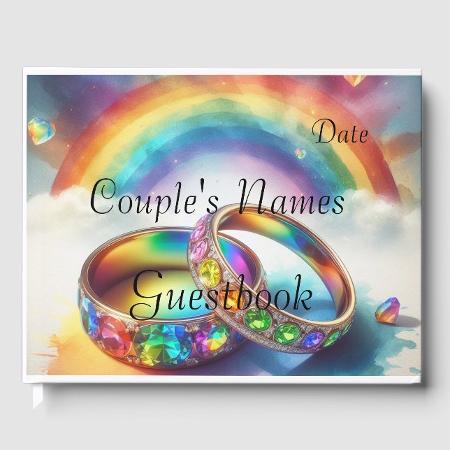 Gay Lgbtq, Rainbow Rings Wedbook Gästebuch (Vorderseite)