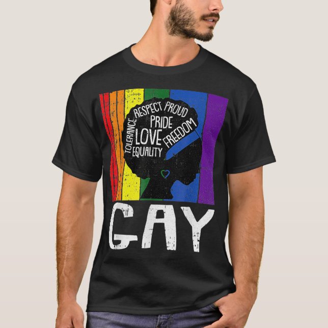 Gay LGBTQ Schwarze Frau Afro Melanin Pride Rainbow T-Shirt (Vorderseite)