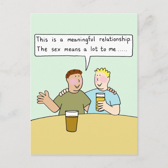 Gay Male Couple Cartoon Spaß Postkarte (Vorderseite)