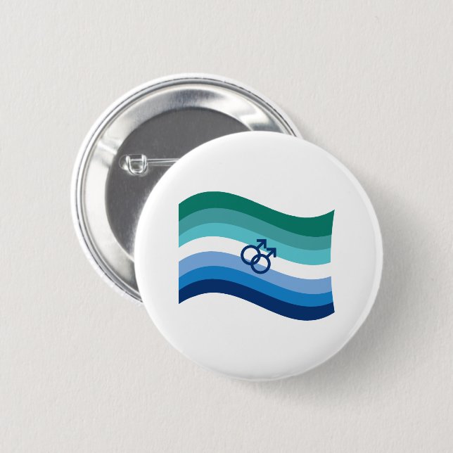 Gay Male Liebe Pride Azure Wavy Flag Button (Vorne & Hinten)
