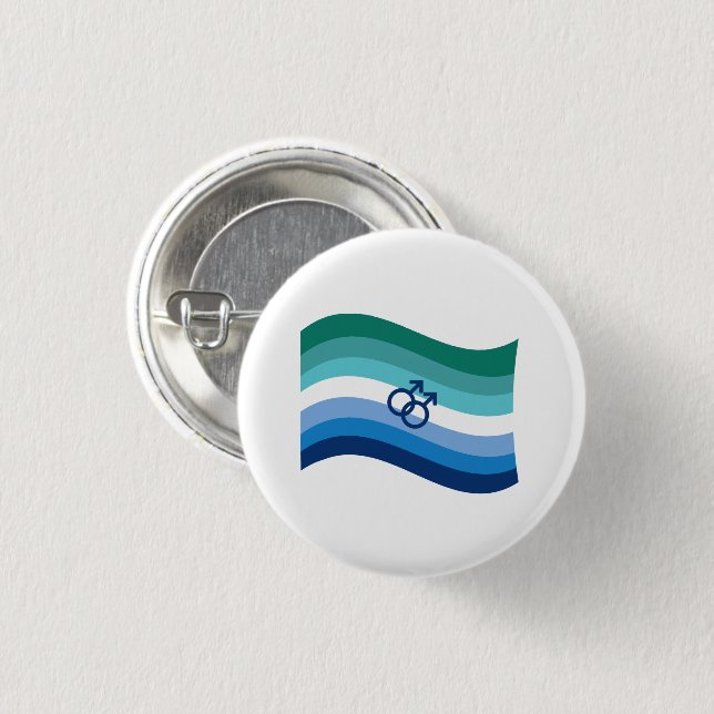 Gay Male Liebe Pride Azure Wavy Flag Button (Vorne & Hinten)