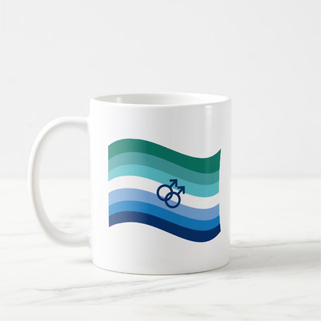 Gay Male Liebe Pride Azure Wavy Flag Kaffeetasse (Links)