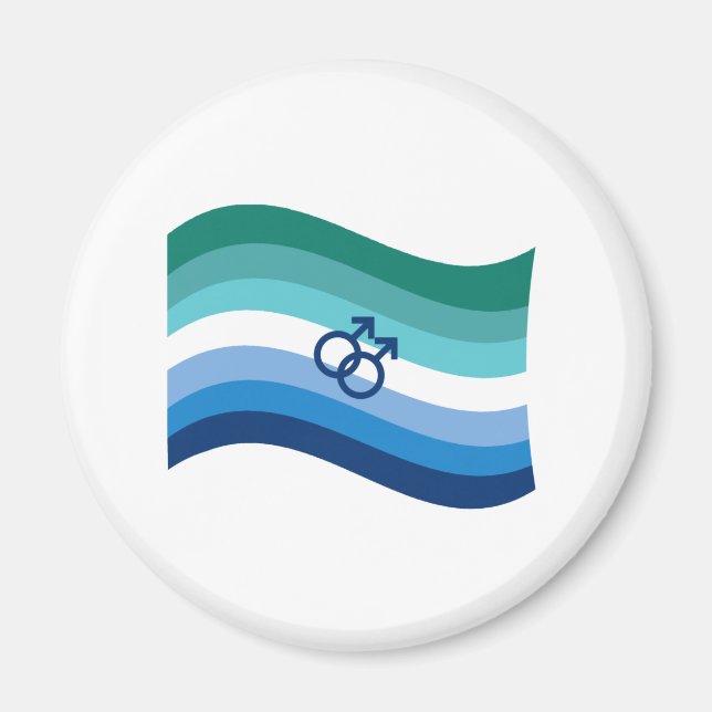 Gay Male Liebe Pride Azure Wavy Flag Magnet (Vorne)