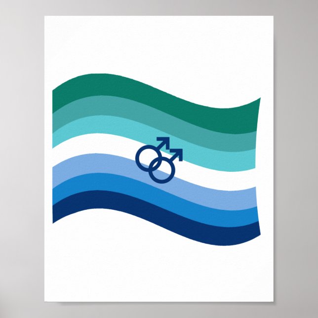 Gay Male Liebe Pride Azure Wavy Flag Poster (Vorne)