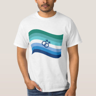 Gay Male Liebe Pride Azure Wavy Flag T-Shirt