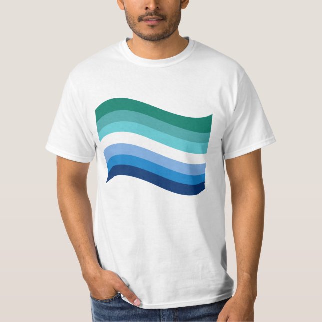 Gay Male Pride Azure Wavy Flag T-Shirt (Vorderseite)