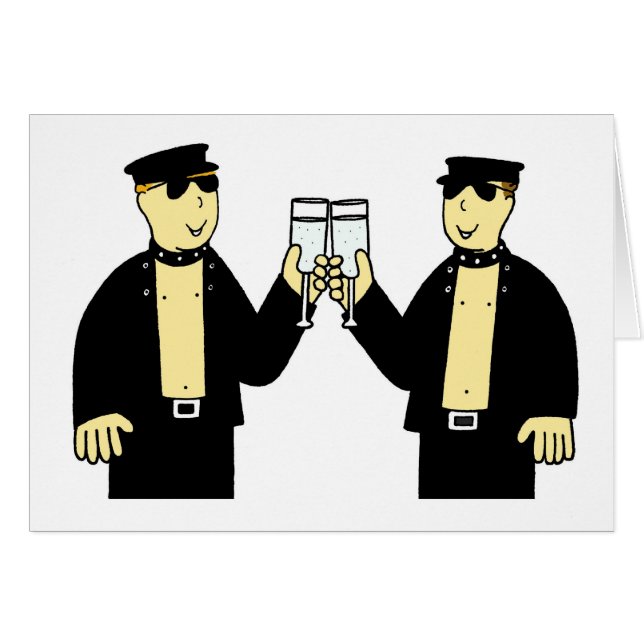 Gay Male Wedding Couple Glückwunsch, Cartoon. (Vorderseite (Horizontal))