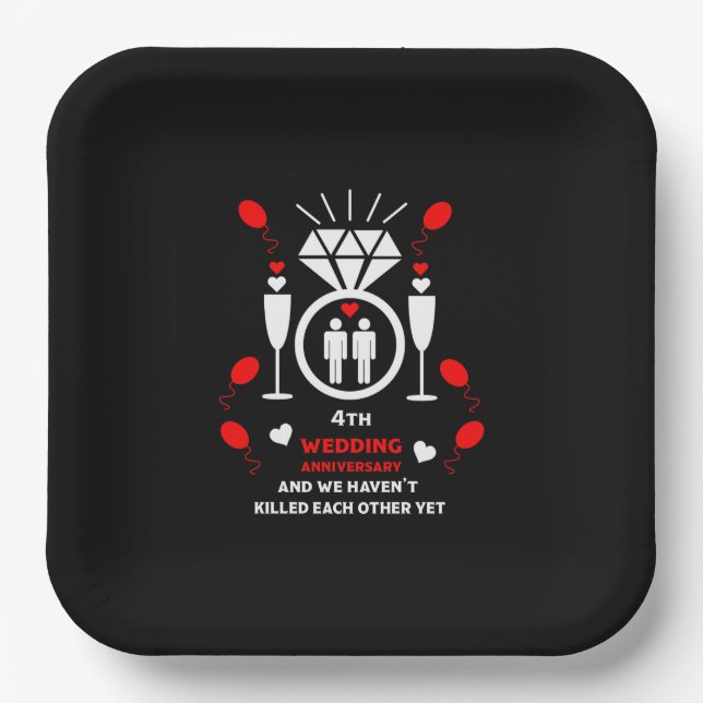 Gay Men 4. Hochzeitstag Pappteller (Vorderseite)