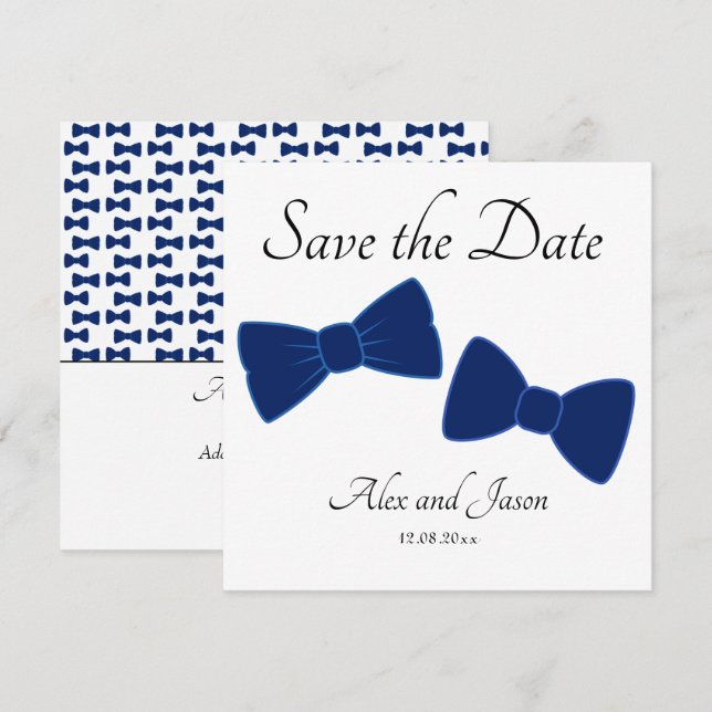 Gay Men Bow Krawatte Blue White Save the Date Hoch (Vorne/Hinten)