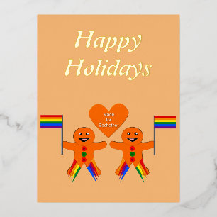 Gay Men Christmas Gingerbrett Couple Custom Folien Feiertagspostkarte