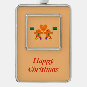 Gay Men Christmas Gingerbrett Couple Custom Rahmen-Ornament Silber