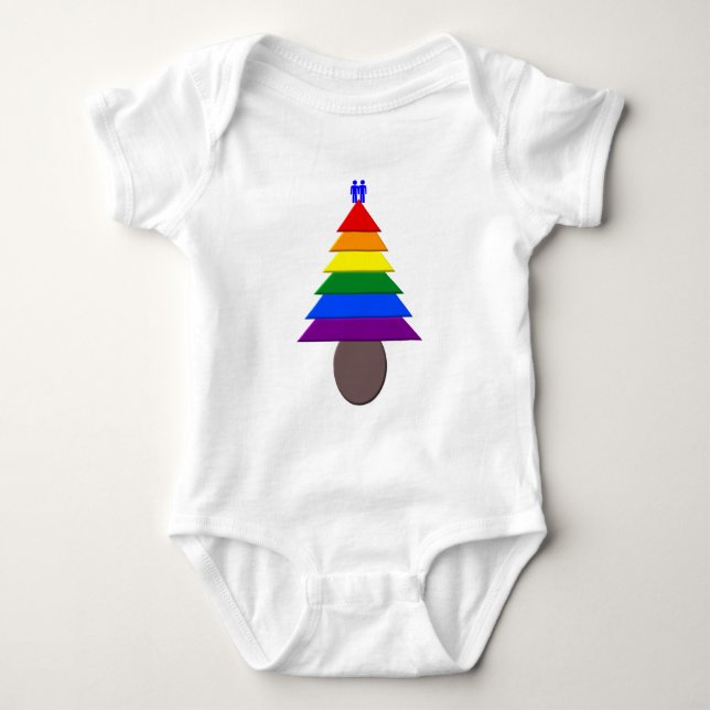 Gay Men Rainbow Christmas Tree Baby Bodysuit Strampler (Vorderseite)