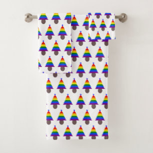 Gay Men Rainbow Christmas Tree Gemustert Badhandtuch Set