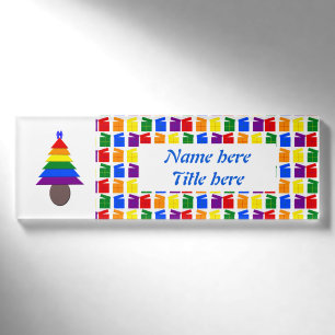Gay Men Rainbow Christmas Tree und präsentiert Cus Namenschild