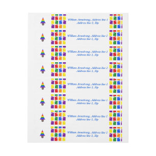 Gay Men Rainbow Christmas Tree und präsentiert Cus Rundum-Adressaufkleber