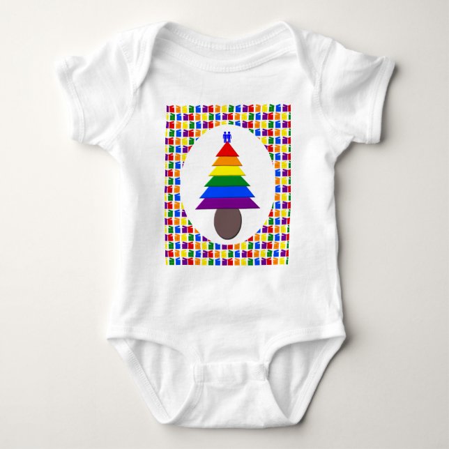 Gay Men Rainbow Christmas Tree und Presents Baby Strampler (Vorderseite)