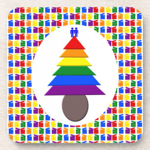 Gay Men Rainbow Christmas Tree und Presents Getränkeuntersetzer