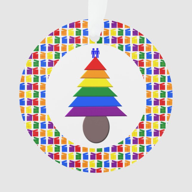 Gay Men Rainbow Christmas Tree und Presents Ornament (Vorderseite)