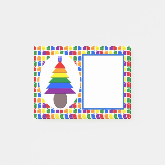Gay Men Rainbow Christmas Tree und Presents Post-it Klebezettel (Vorderseite)