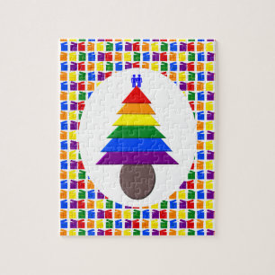 Gay Men Rainbow Christmas Tree und Presents Puzzle