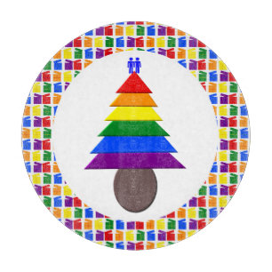 Gay Men Rainbow Christmas Tree und Presents Schneidebrett