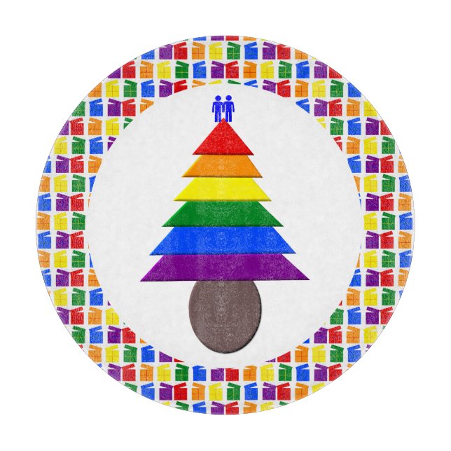 Gay Men Rainbow Christmas Tree und Presents Schneidebrett (Vorderseite)