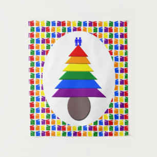 Gay Men Rainbow Christmas Tree und Presents Wandteppich