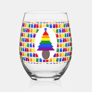 Gay Men Rainbow Christmas Tree und Presents Weinglas Ohne Stiel
